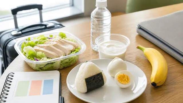出張中のPFC調整に使うコンビニ食と外食対策の食事イメージ