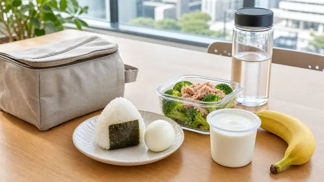 昼食抜きによる夜の食べすぎを防ぐPFC食事と補食のイメージ