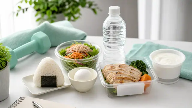 コンビニ食品を高たんぱくな食事として選び分ける買い物シーン