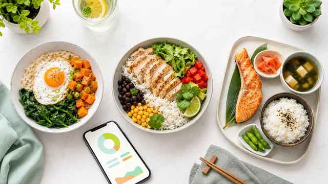 朝昼夜の食事候補を並べてPFCから1日分を組み立てるテーブル