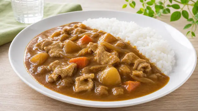 ポークカレーをPFC比較用に盛り付けたイメージ