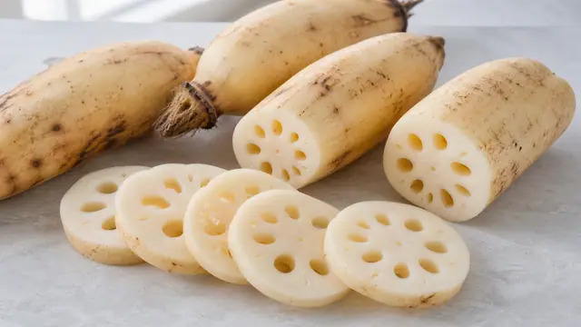 れんこんのPFC解説で使う生のれんこんと輪切りの食材イメージ
