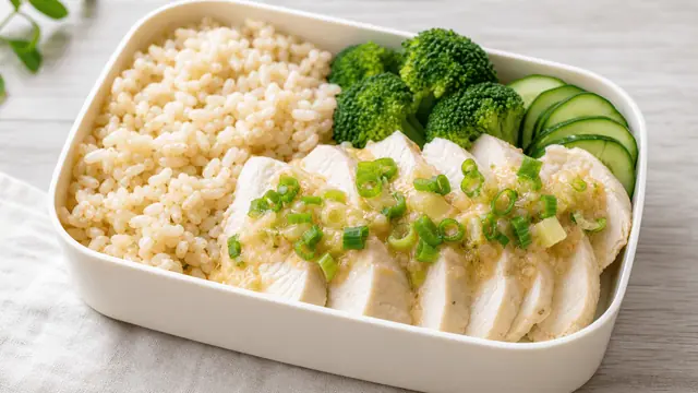 鶏むね肉のねぎ味噌レモン蒸し弁当の完成イメージ