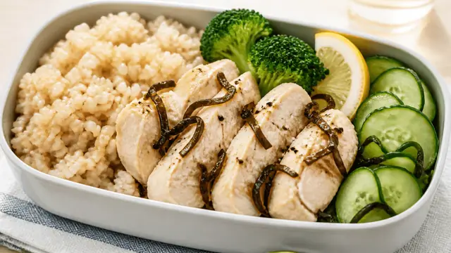 鶏むね肉の塩昆布レモン蒸し弁当の完成イメージ