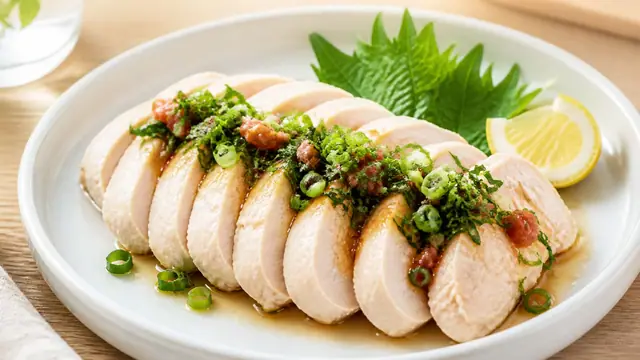 鶏むね肉の梅しそレモン蒸しの完成イメージ
