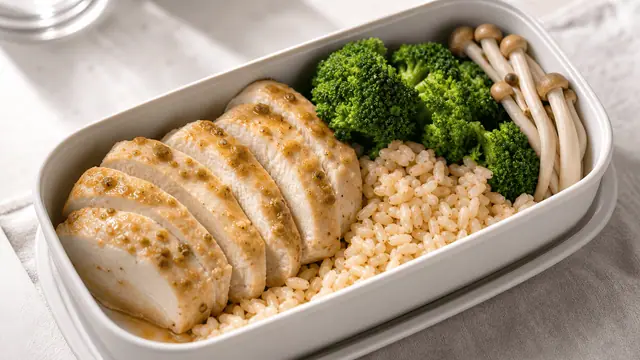 鶏むね肉の柚子胡椒だし蒸し弁当の完成イメージ